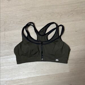 Olive Green Sports Bra with Black Trim